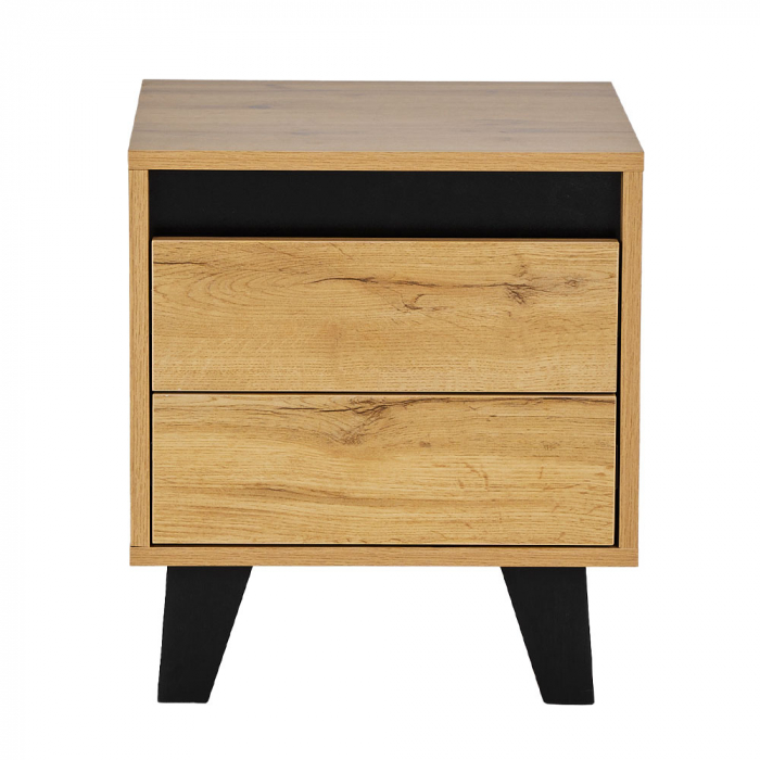 Noptiera Arabica sonoma cu sertare negre design modern [2]