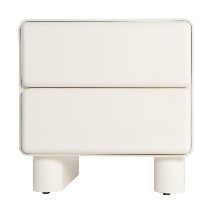 Noptiera din MDF lacuit crem cu doua sertare design minimalist sculptural [8]