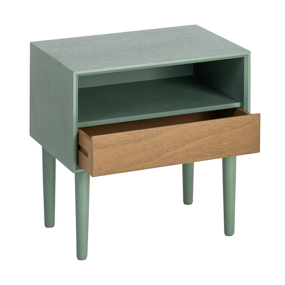 Noptieră din MDF verde cu sertar și compartiment deschis [3]