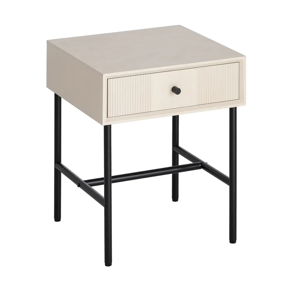 Noptieră din MDF crem cu sertar și picioare metalice [3]