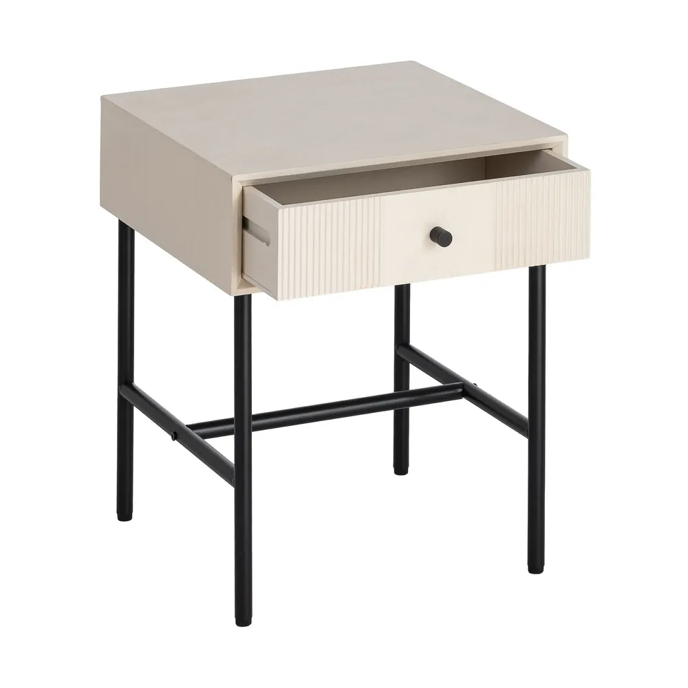 Noptieră din MDF crem cu sertar și picioare metalice [4]