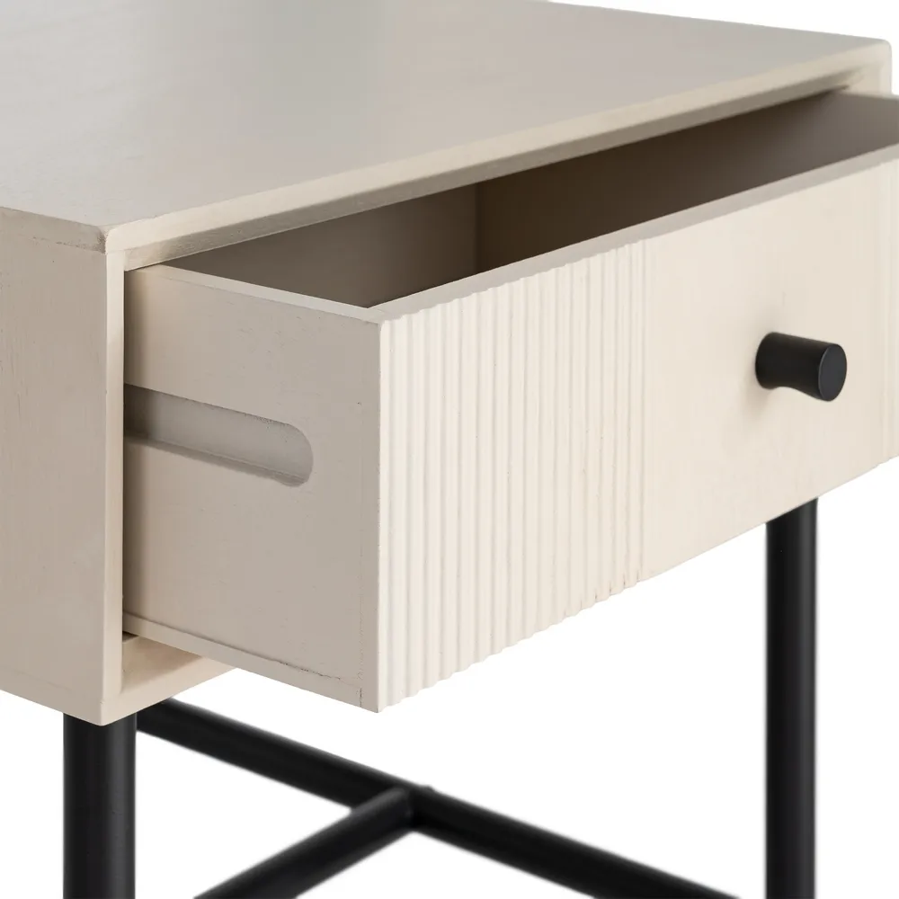 Noptieră din MDF crem cu sertar și picioare metalice [8]