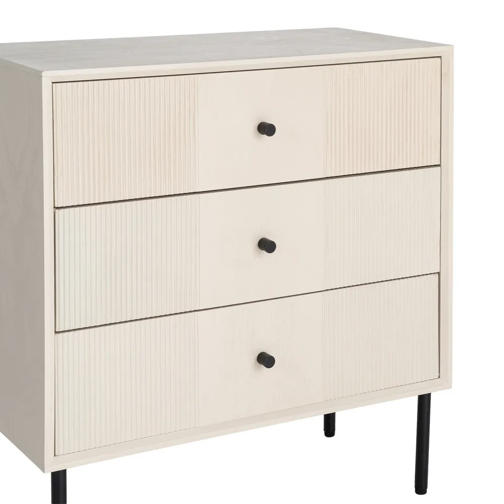 Noptieră din MDF crem cu trei sertare și picioare metalice [4]