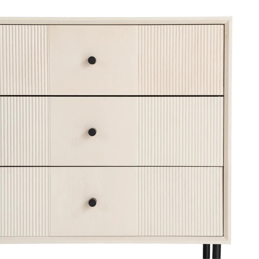 Noptieră din MDF crem cu trei sertare și picioare metalice [8]