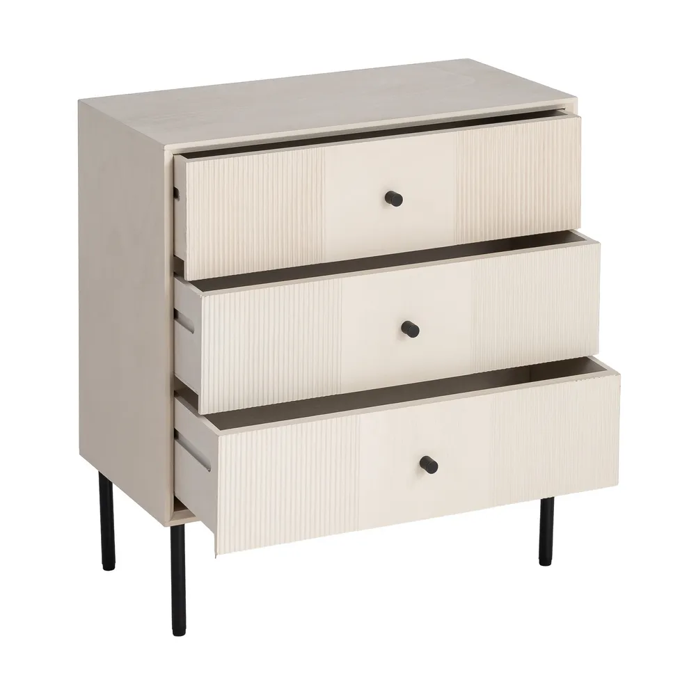 Noptieră din MDF crem cu trei sertare și picioare metalice [3]