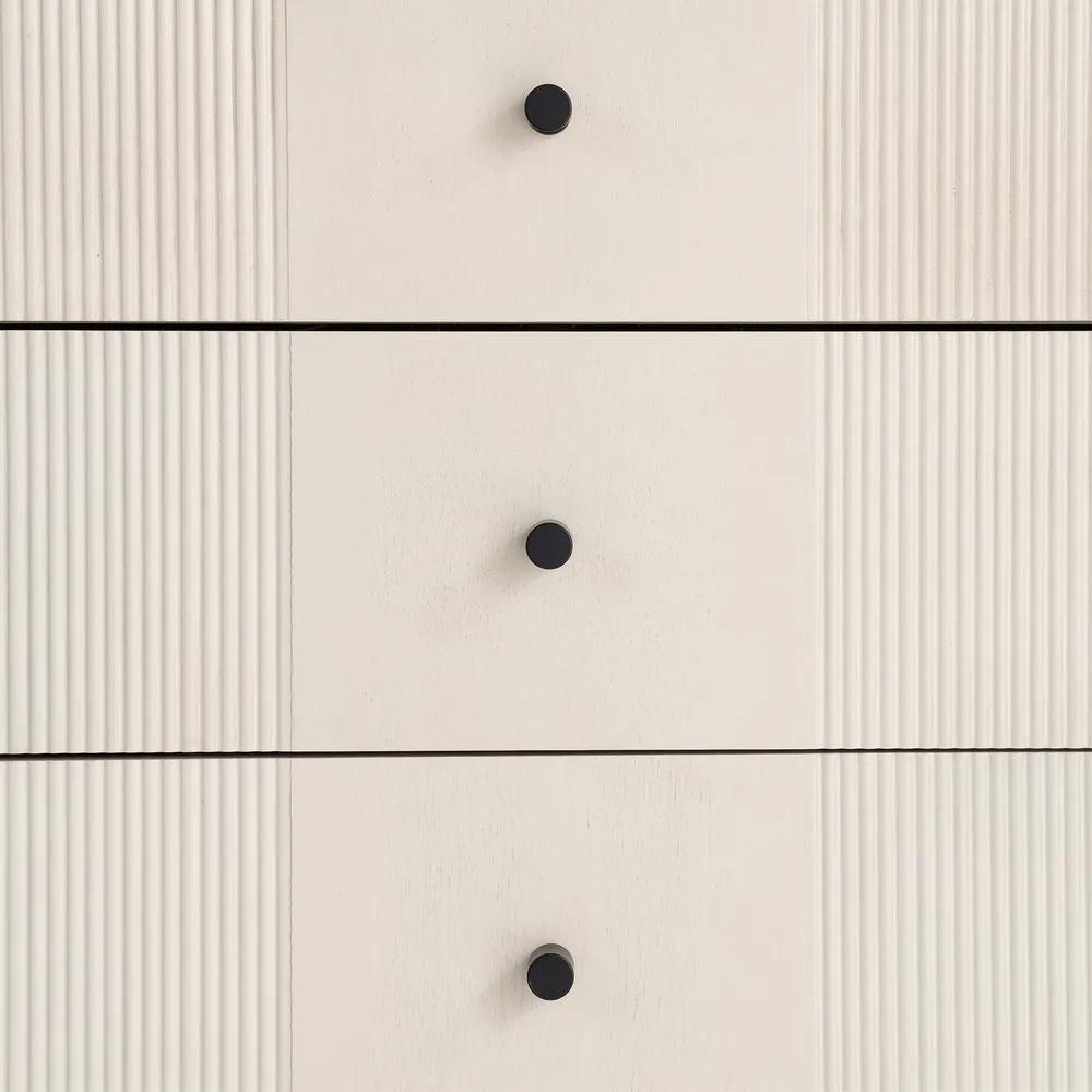 Noptieră din MDF crem cu trei sertare și picioare metalice [9]