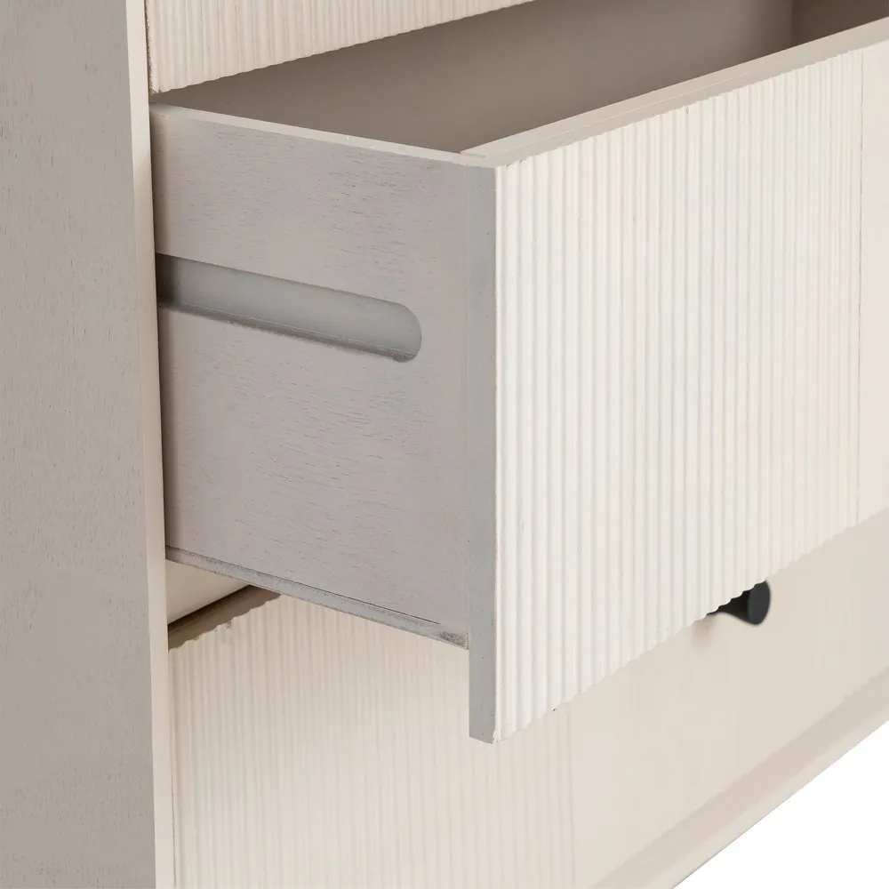 Noptieră din MDF crem cu trei sertare și picioare metalice [6]