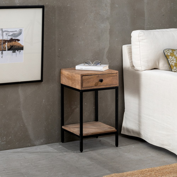 Noptiera Compacta din Lemn de Mango si Fier - Design Modern CreativDeco [2]