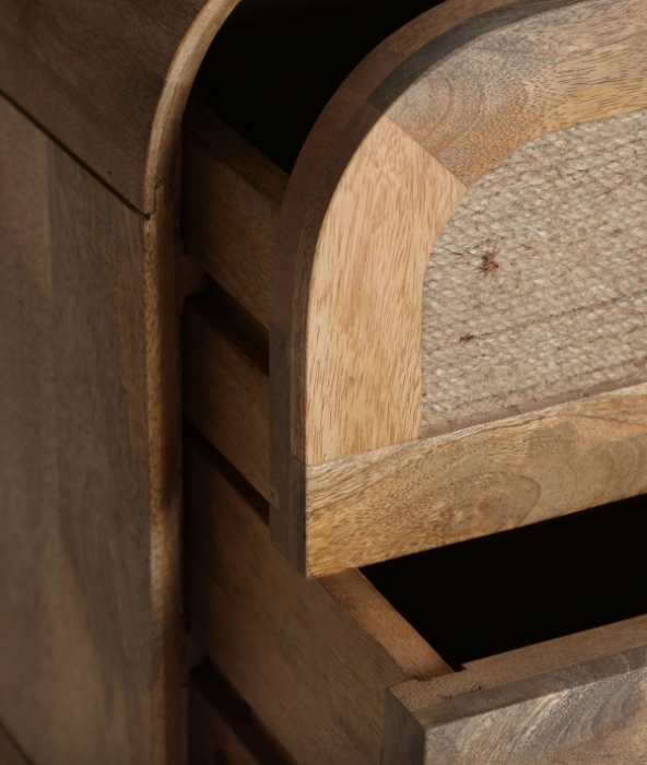 Noptiera din lemn de mango maro cu sertare din iuta si picioare rotunjite [4]