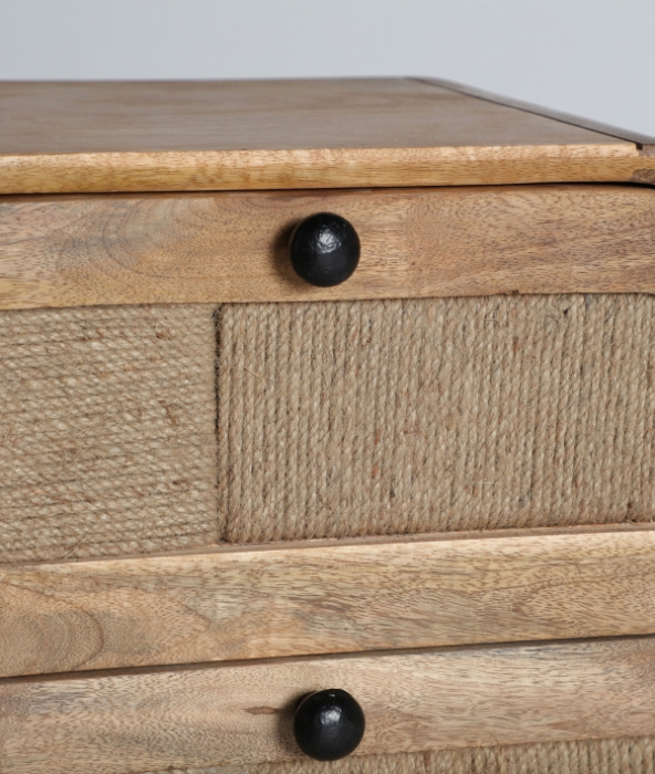 Noptiera din lemn de mango maro cu sertare din iuta si picioare rotunjite [3]