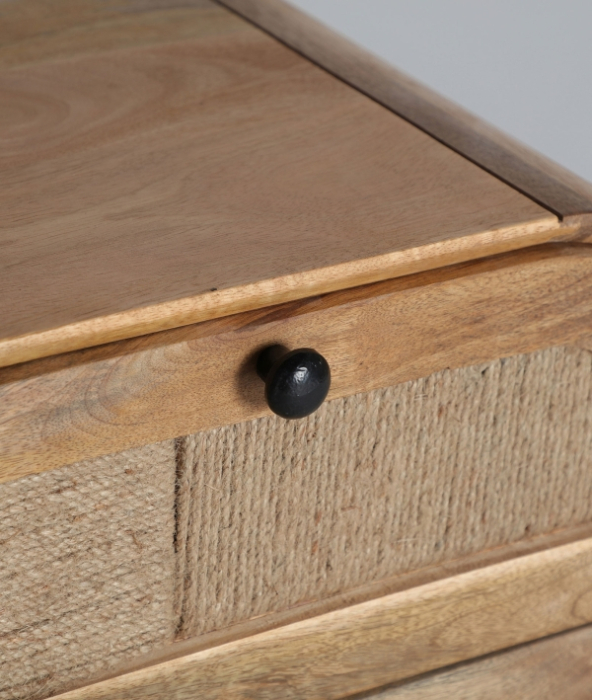 Noptiera din lemn de mango maro cu sertare din iuta si picioare rotunjite [5]