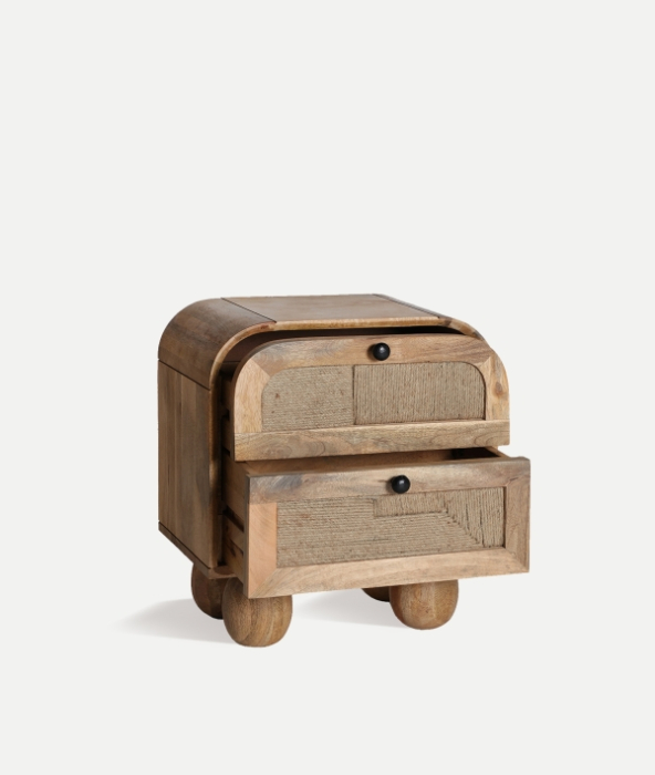 Noptiera din lemn de mango maro cu sertare din iuta si picioare rotunjite [2]