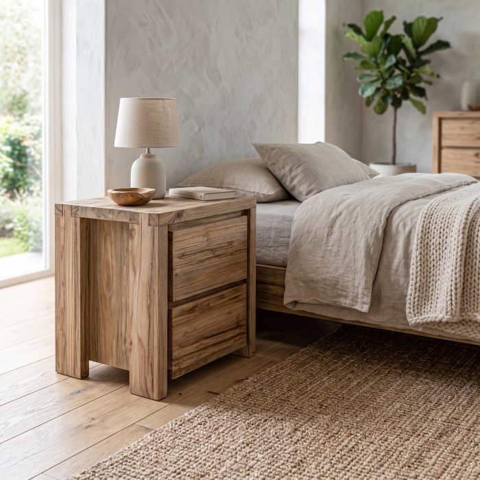 Noptiera coloniala lemn tec reciclat|Noptiere elegante [2]