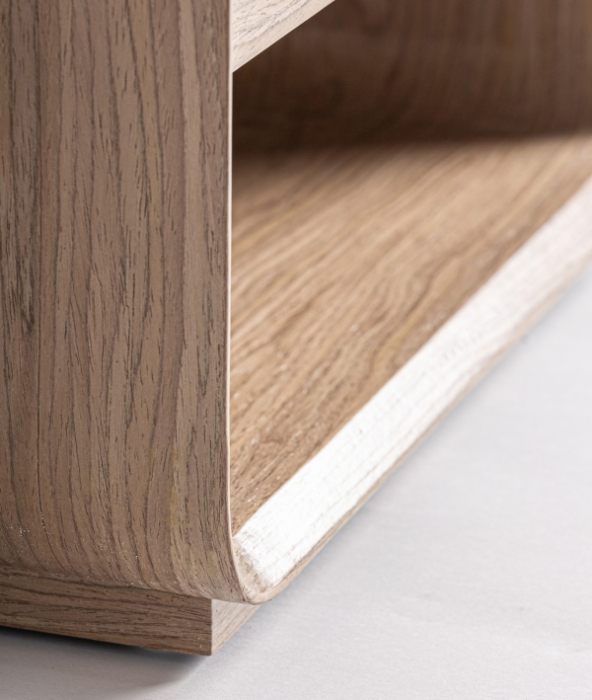 Noptieră din lemn maro deschis cu sertar și spații deschise, design japandi [6]