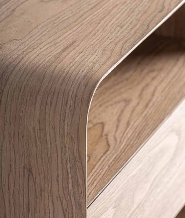 Noptieră din lemn maro deschis cu sertar și spații deschise, design japandi [5]