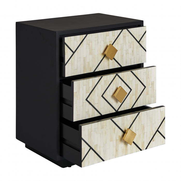 Noptiera Art Deco MDF negru alb auriu|Noptiere luxoase [3]