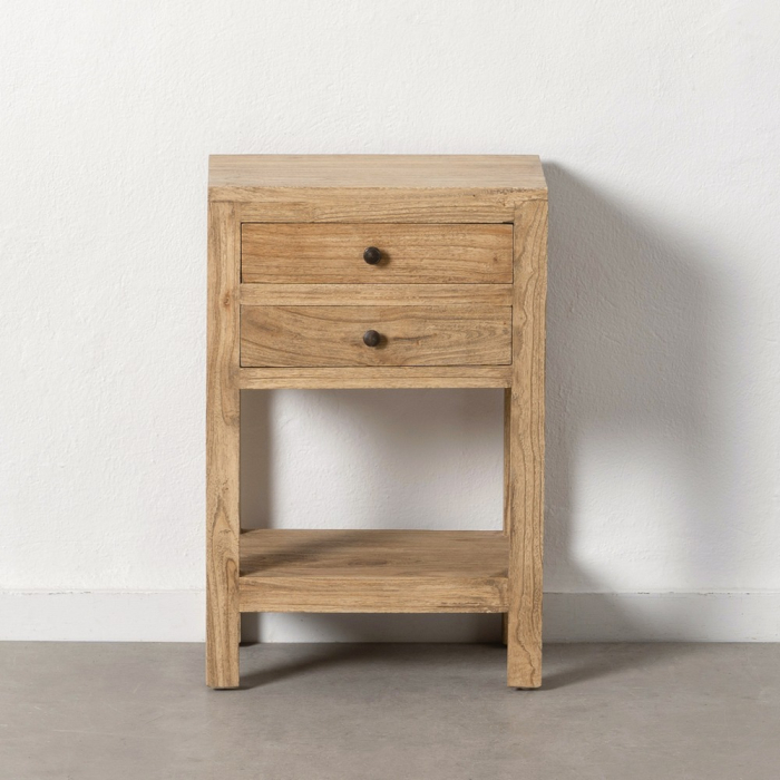 Noptieră din lemn natural de mindi cu 2 sertare și raft 45x30x66 cm [2]