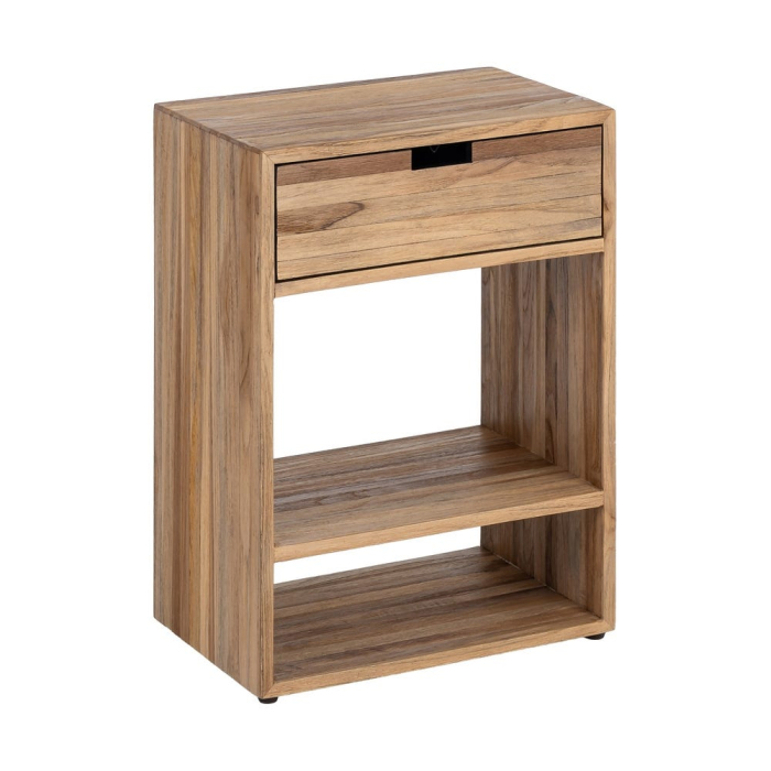 Noptieră din lemn reciclat de tec maro cu sertar si raft deschis 45x30x60 cm [3]