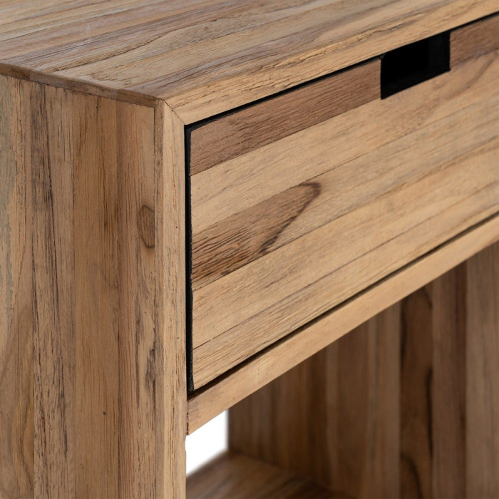 Noptieră din lemn reciclat de tec maro cu sertar si raft deschis 45x30x60 cm [7]