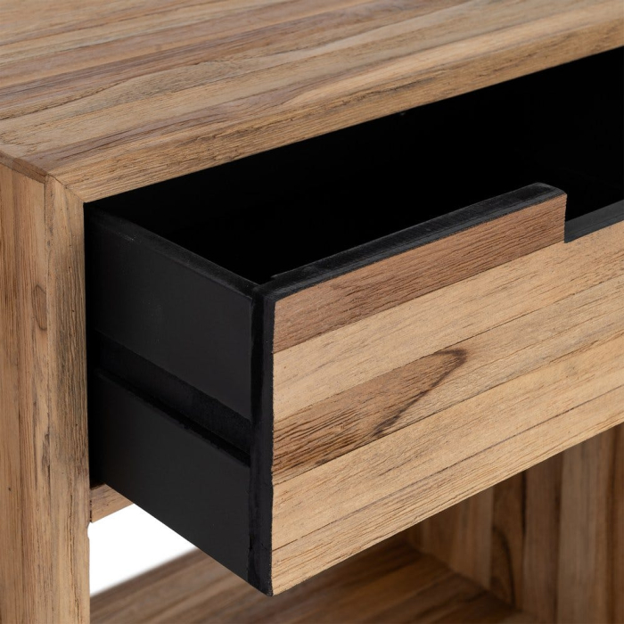 Noptieră din lemn reciclat de tec maro cu sertar si raft deschis 45x30x60 cm [8]