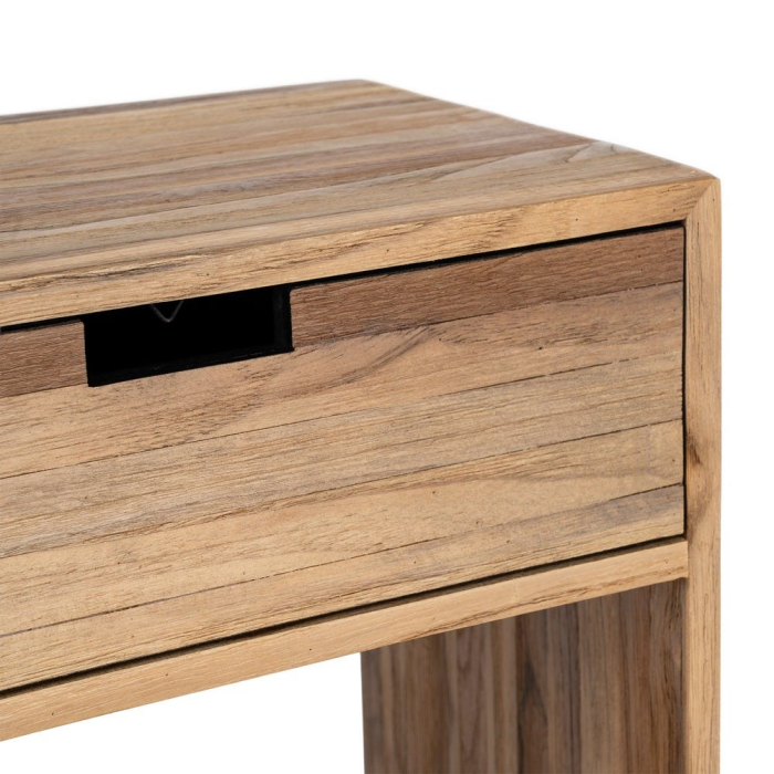 Noptieră din lemn reciclat de tec maro cu sertar si raft deschis 45x30x60 cm [6]