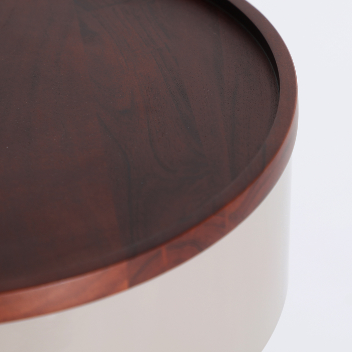 Noptieră din metal gri lucios cu blat din lemn de acacia pentru dormitor [3]