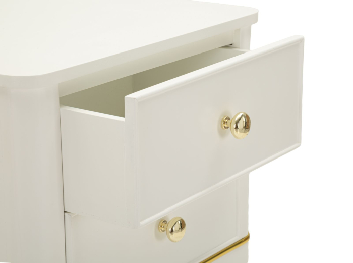 Noptieră albă din lemn de pin și MDF cu două sertare și accente aurii design elegant [5]