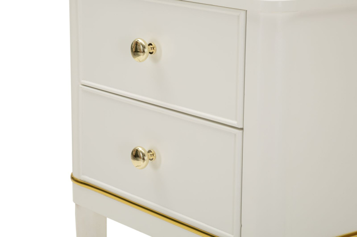 Noptieră albă din lemn de pin și MDF cu două sertare și accente aurii design elegant [4]