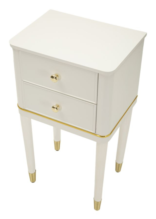 Noptieră albă din lemn de pin și MDF cu două sertare și accente aurii design elegant [3]