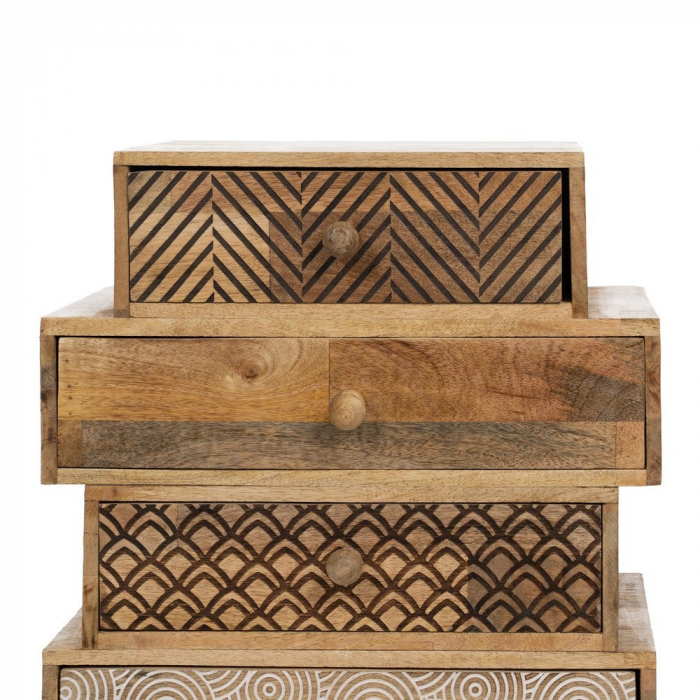 Noptiera boho din mango cu 4 sertare gravate [5]