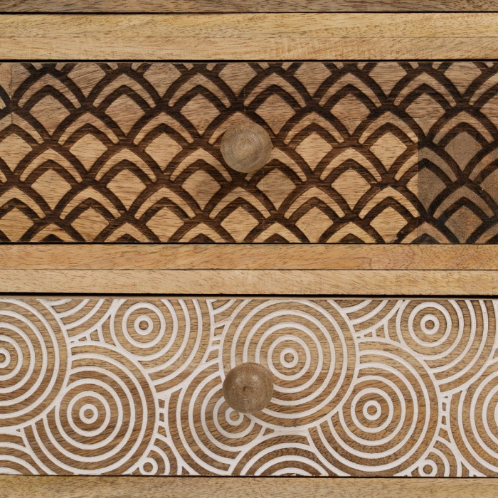 Noptiera boho din mango cu 4 sertare gravate [9]