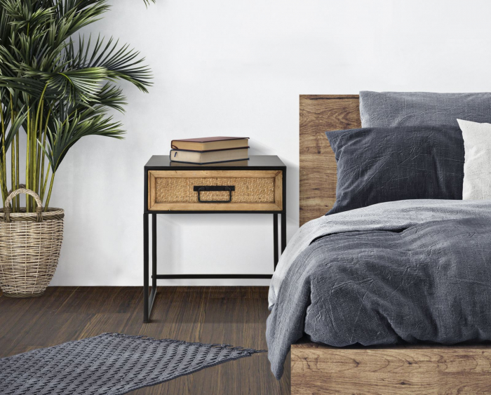 Noptiera metalica neagra cu sertar rustic Hanoi [2]