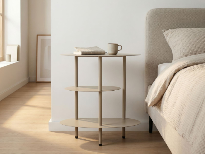 Noptieră metalică cu polițe ovale gri taupe [8]