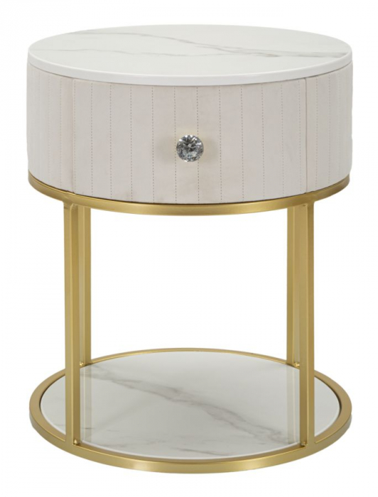 Mobilier dormitor crem comoda rotunjita blat marmura 2 noptiere crem sertare [1]