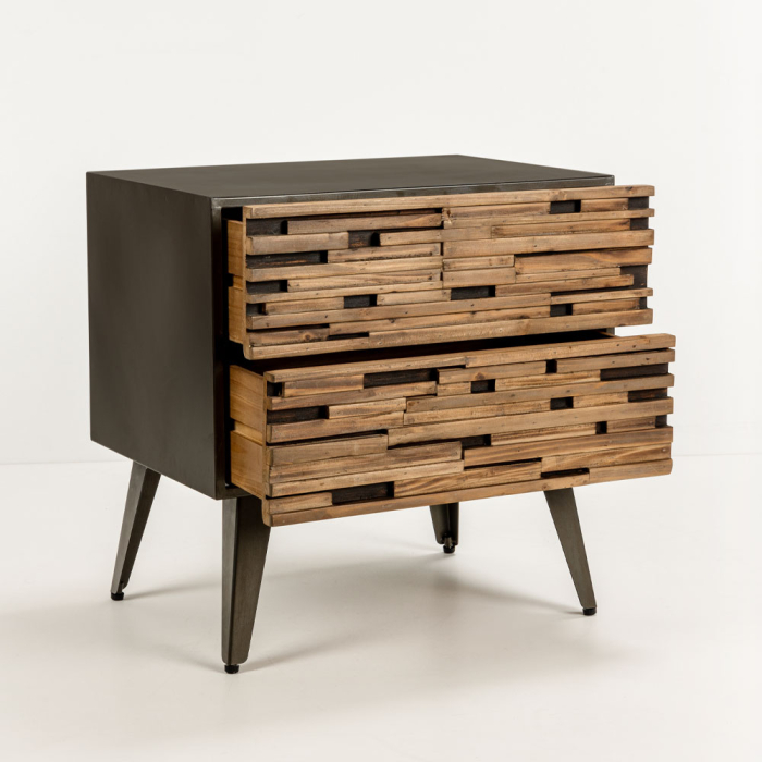 Noptiera Coast negru natural lemn sertare industrial [4]