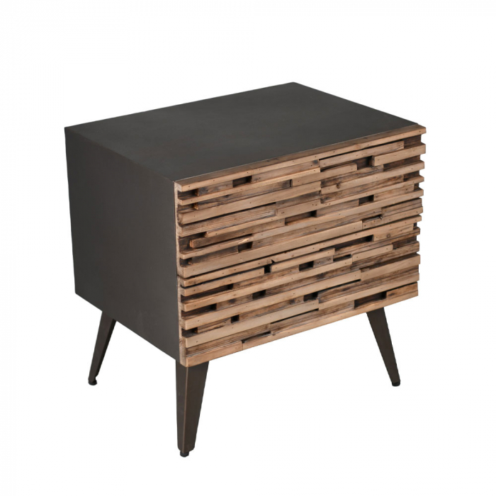 Noptiera Coast negru natural lemn sertare industrial [2]