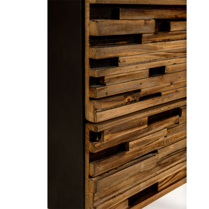 Noptiera Coast negru natural lemn sertare industrial [9]