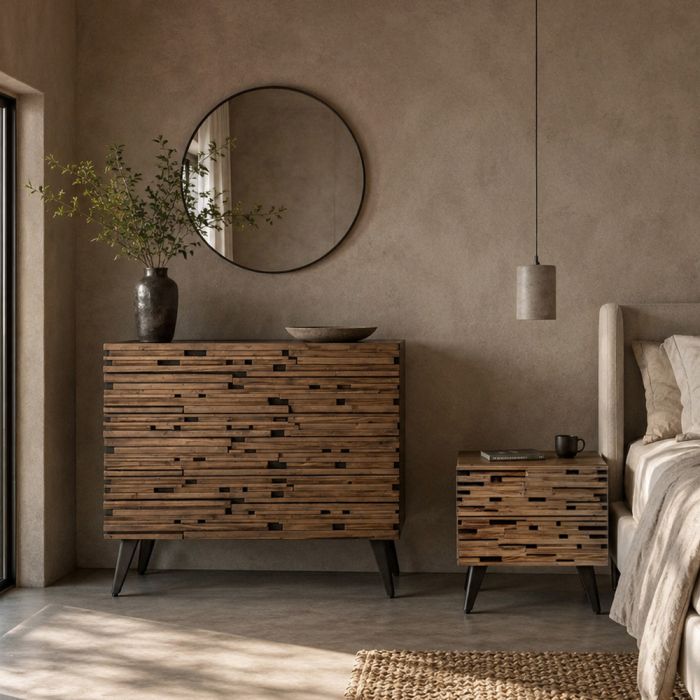 Noptiera Coast negru natural lemn sertare industrial [2]