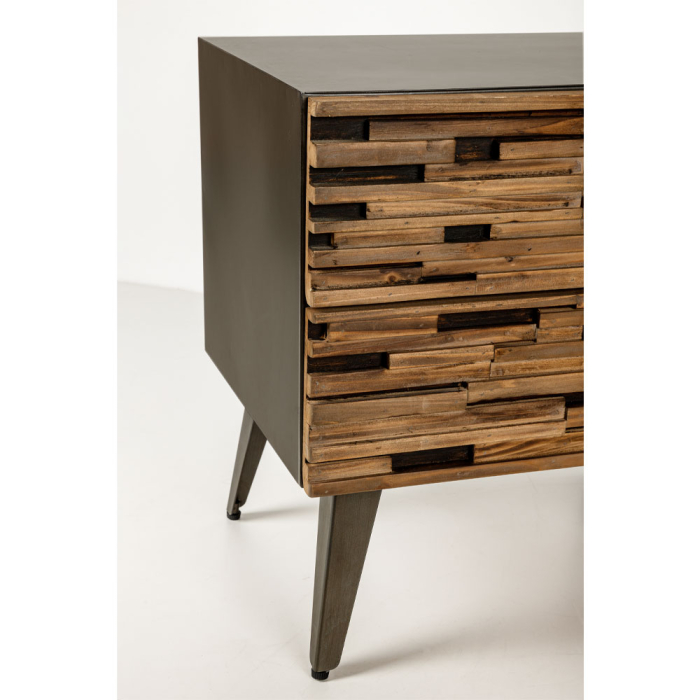 Noptiera Coast negru natural lemn sertare industrial [10]