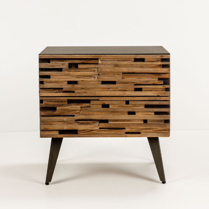 Noptiera Coast negru natural lemn sertare industrial [3]