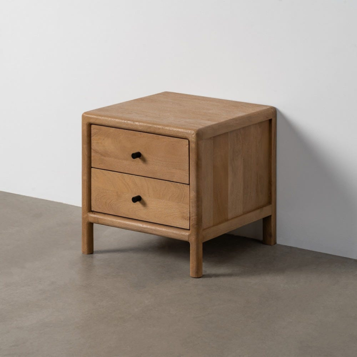 Noptieră pătrată lemn mango 2 sertare picioare joase [2]