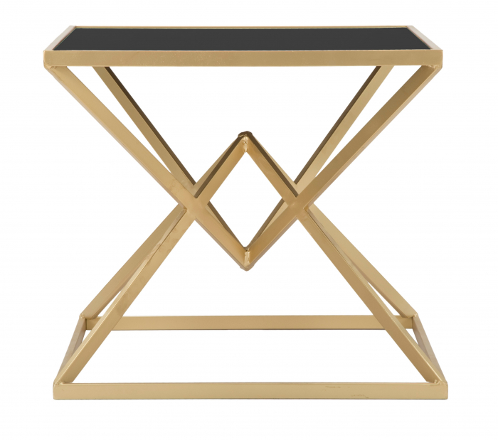 Noptiera Piramid, fier/sticla, auriu/negru [3]