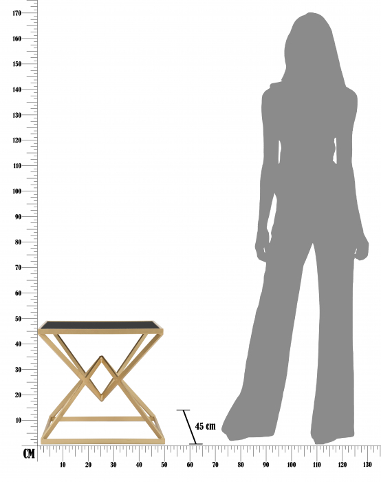 Noptiera Piramid, fier/sticla, auriu/negru [8]