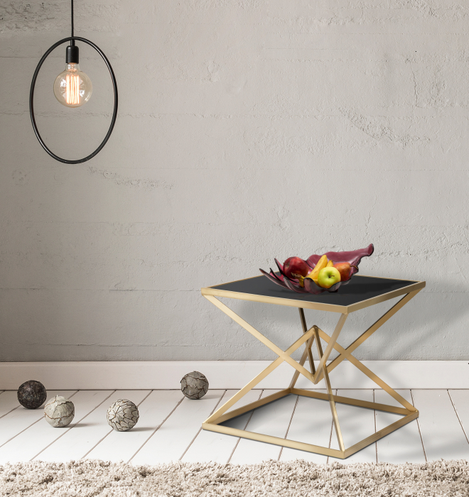 Noptiera Piramid, fier/sticla, auriu/negru [2]