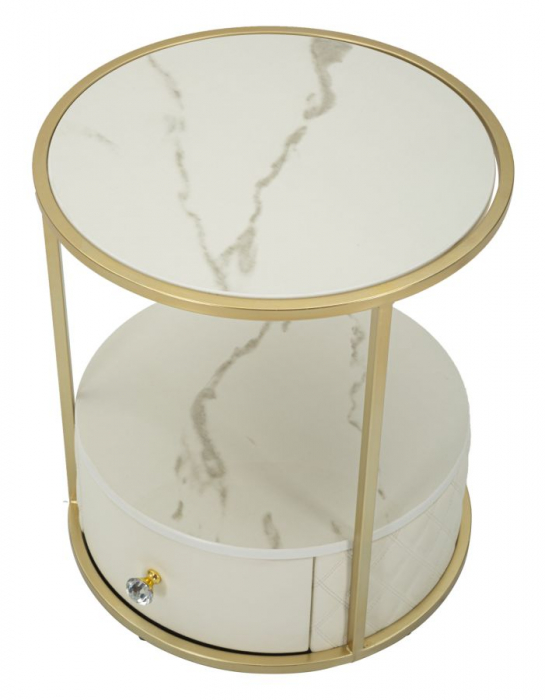 Noptiera rotunda crem | Dormitor glamour | CreativDeco [4]