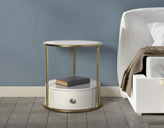 Noptiera rotunda crem | Dormitor glamour | CreativDeco [2]