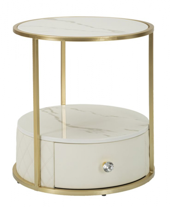 Noptiera rotunda crem | Dormitor glamour | CreativDeco [1]