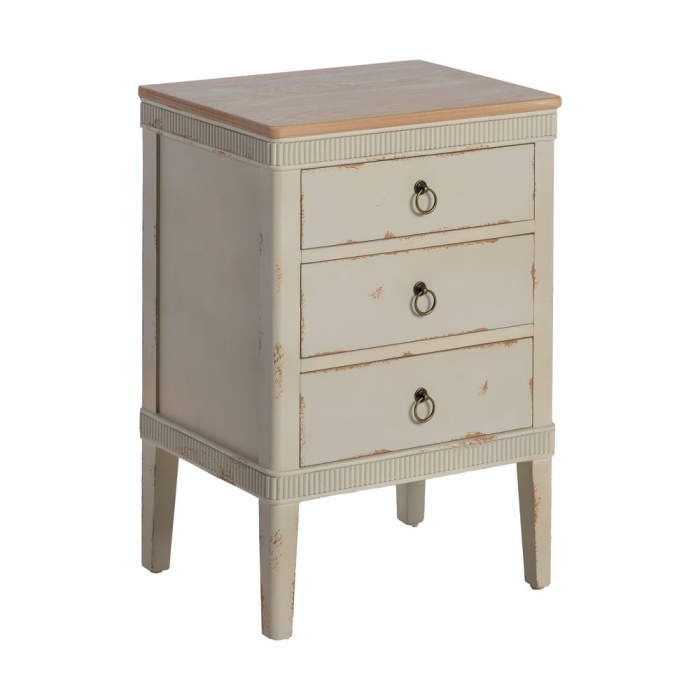 Noptieră shabby chic crem cu blat natur și 3 sertare [2]