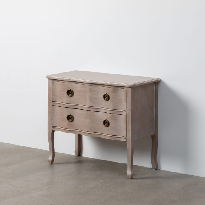 Noptieră shabby chic maro deschis 2 sertare cu picioare elegante [7]