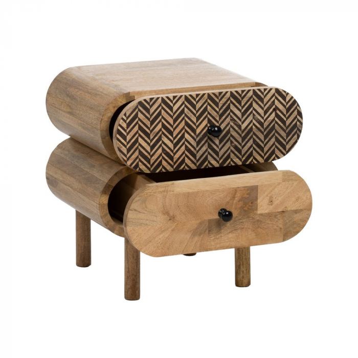 Noptiera mango cu sertare & decor chevron [3]